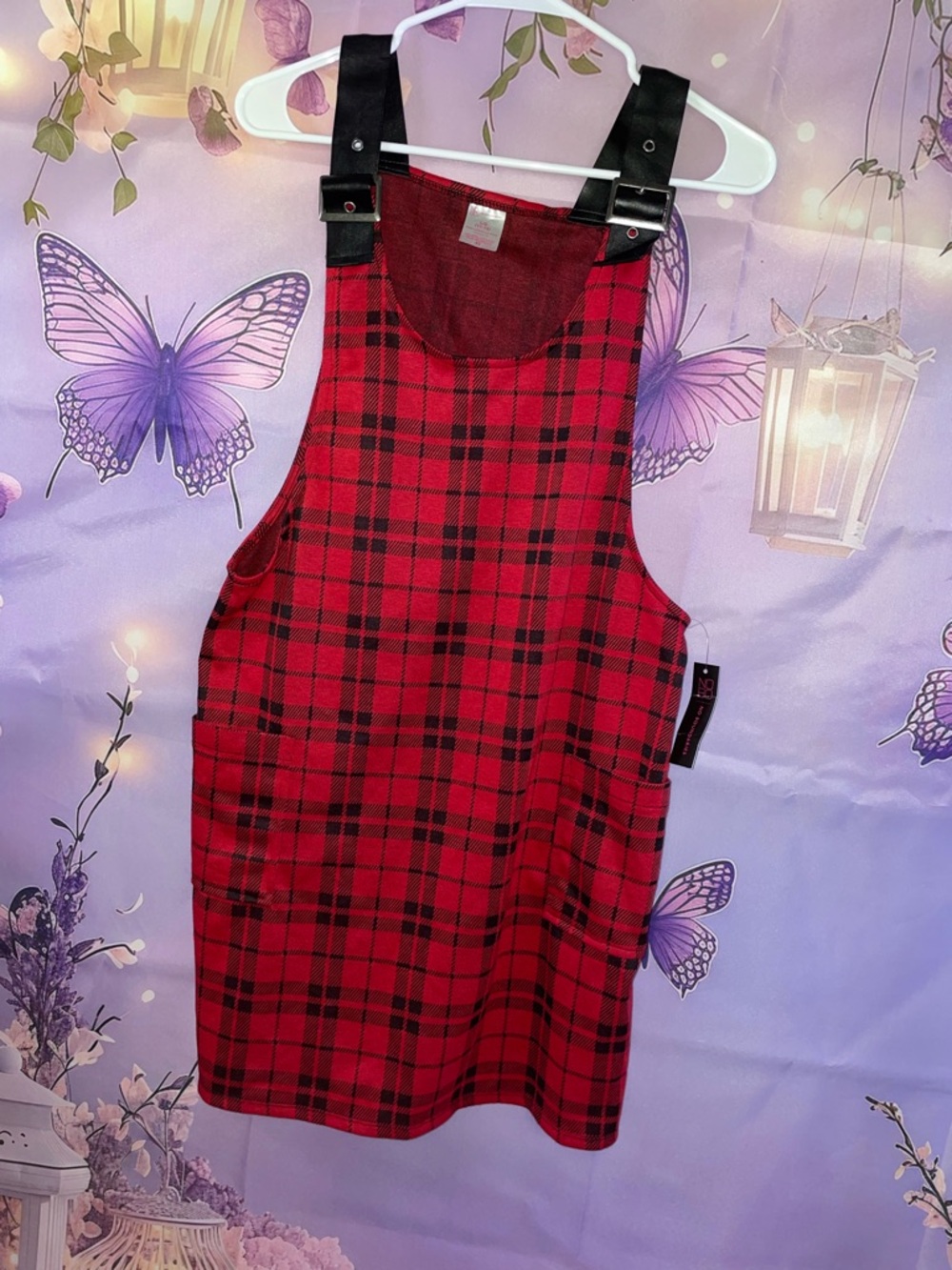 No Boundaries Red and Black Plaid Pinafore Dress